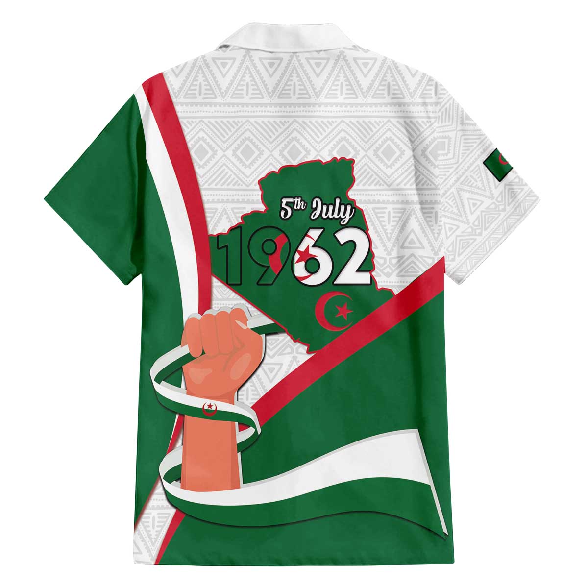 Happy Algeria Independence Day Family Matching Off The Shoulder Long Sleeve Dress and Hawaiian Shirt Maqam Echahid Coat Of Arms