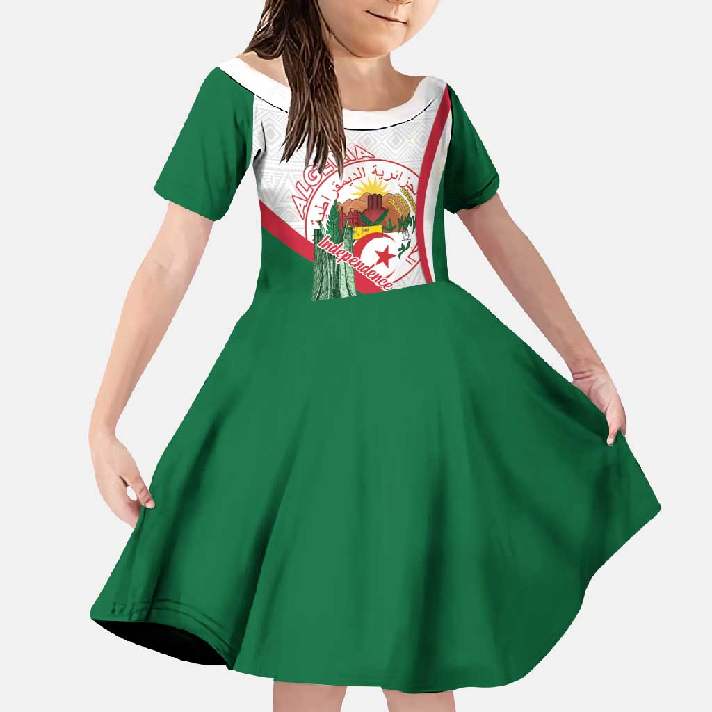 Happy Algeria Independence Day Family Matching Off Shoulder Maxi Dress and Hawaiian Shirt Maqam Echahid Coat Of Arms