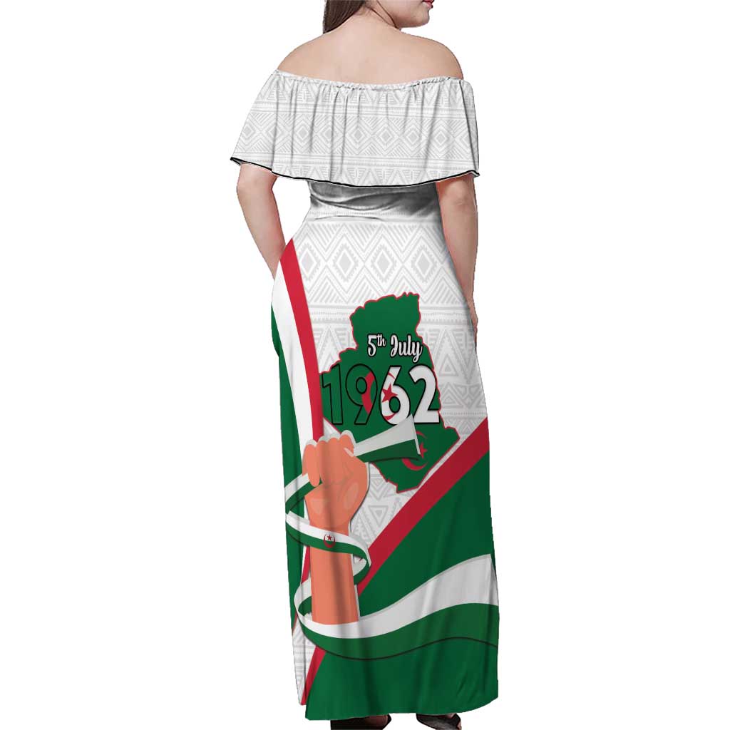 Happy Algeria Independence Day Family Matching Off Shoulder Maxi Dress and Hawaiian Shirt Maqam Echahid Coat Of Arms