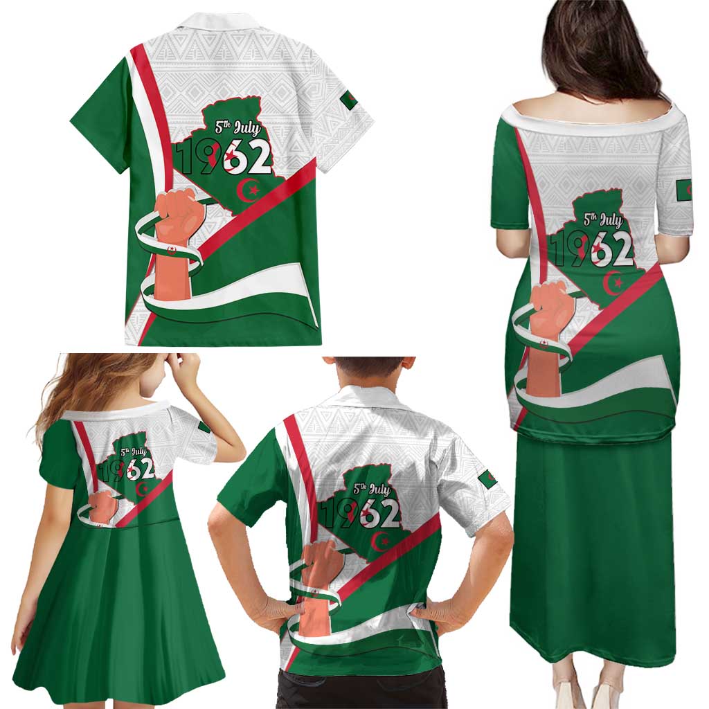 Happy Algeria Independence Day Family Matching Puletasi and Hawaiian Shirt Maqam Echahid Coat Of Arms