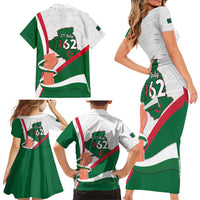 Happy Algeria Independence Day Family Matching Short Sleeve Bodycon Dress and Hawaiian Shirt Maqam Echahid Coat Of Arms
