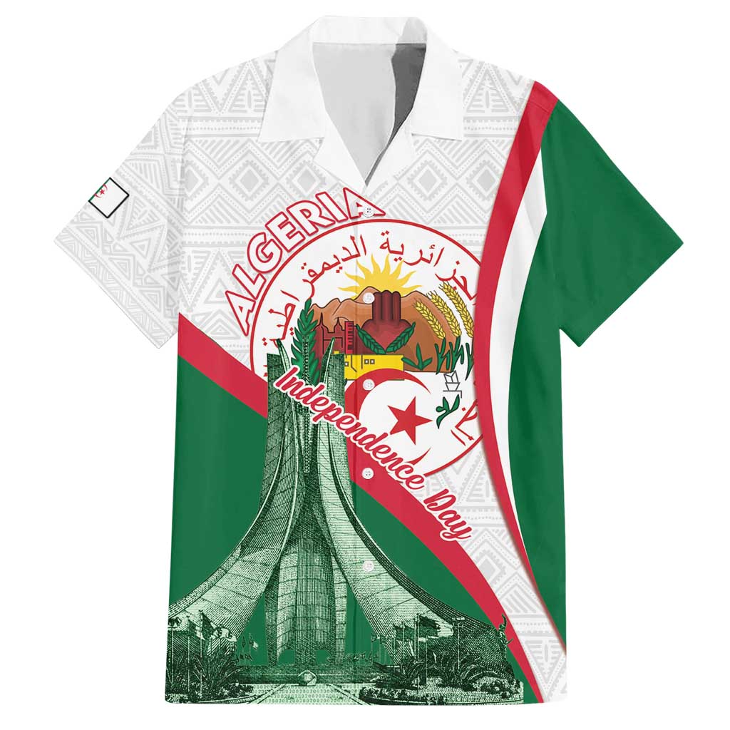 Happy Algeria Independence Day Family Matching Short Sleeve Bodycon Dress and Hawaiian Shirt Maqam Echahid Coat Of Arms