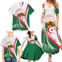 Happy Algeria Independence Day Family Matching Summer Maxi Dress and Hawaiian Shirt Maqam Echahid Coat Of Arms