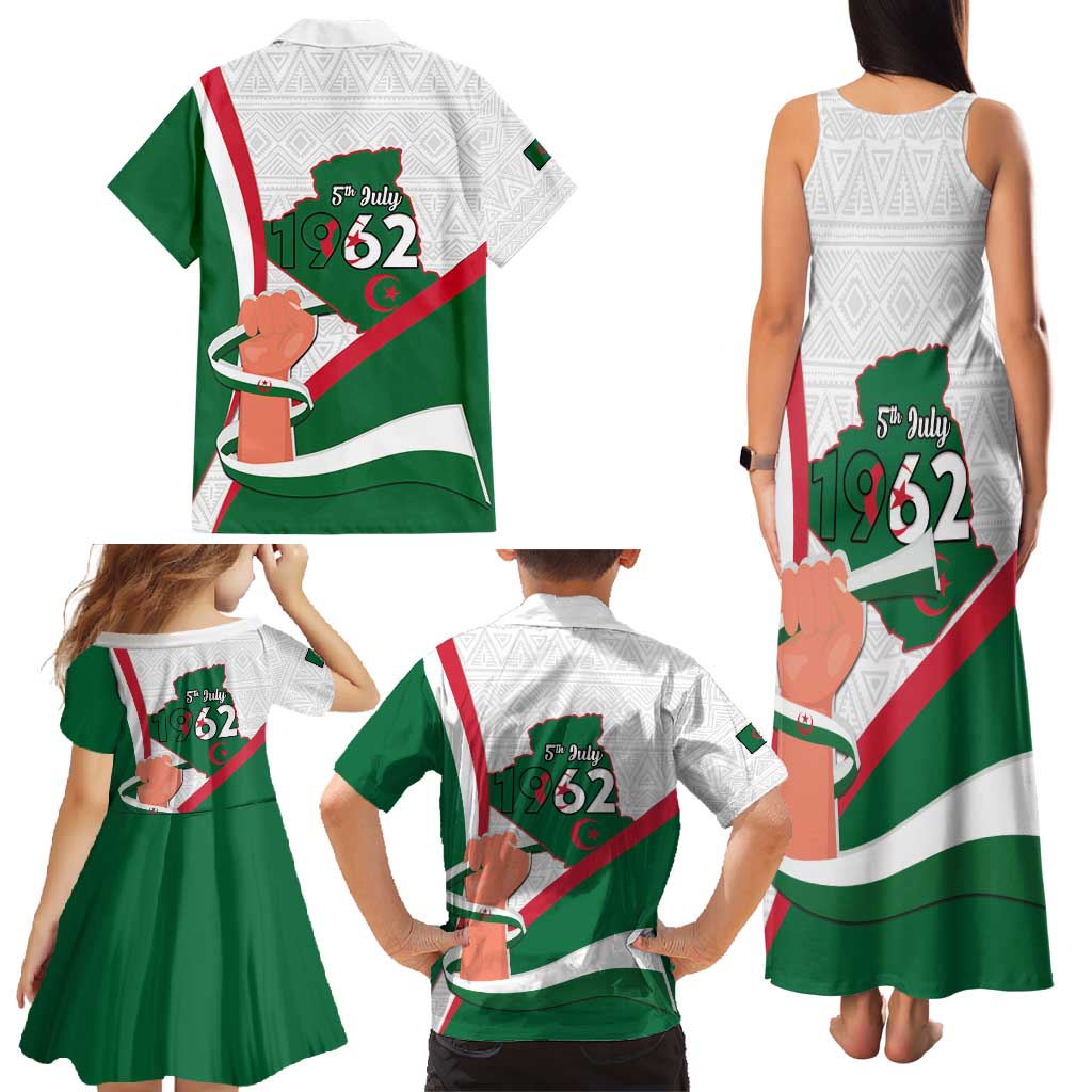 Happy Algeria Independence Day Family Matching Tank Maxi Dress and Hawaiian Shirt Maqam Echahid Coat Of Arms