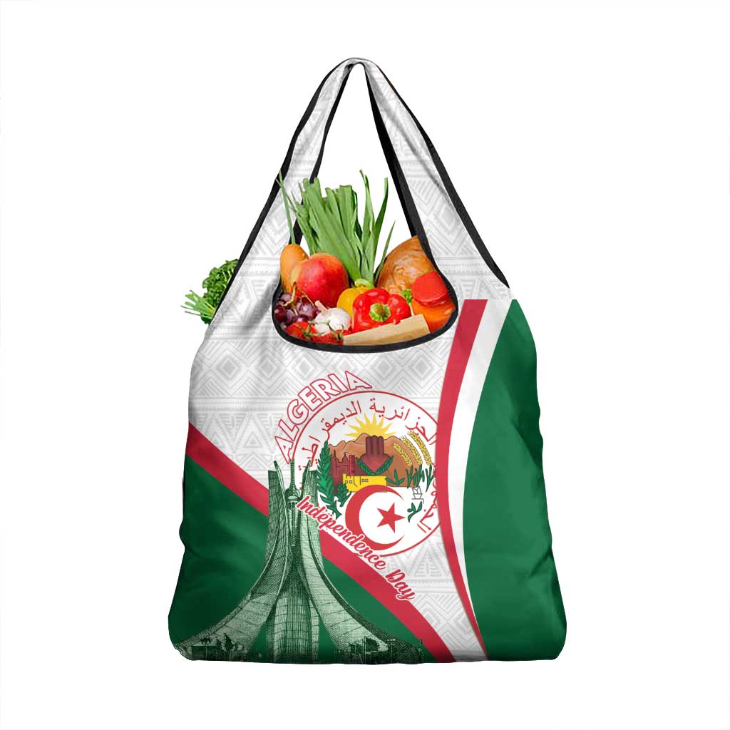 Happy Algeria Independence Day Grocery Bag Maqam Echahid Coat Of Arms