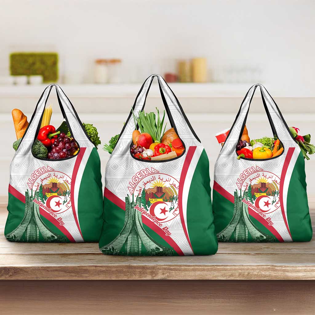 Happy Algeria Independence Day Grocery Bag Maqam Echahid Coat Of Arms