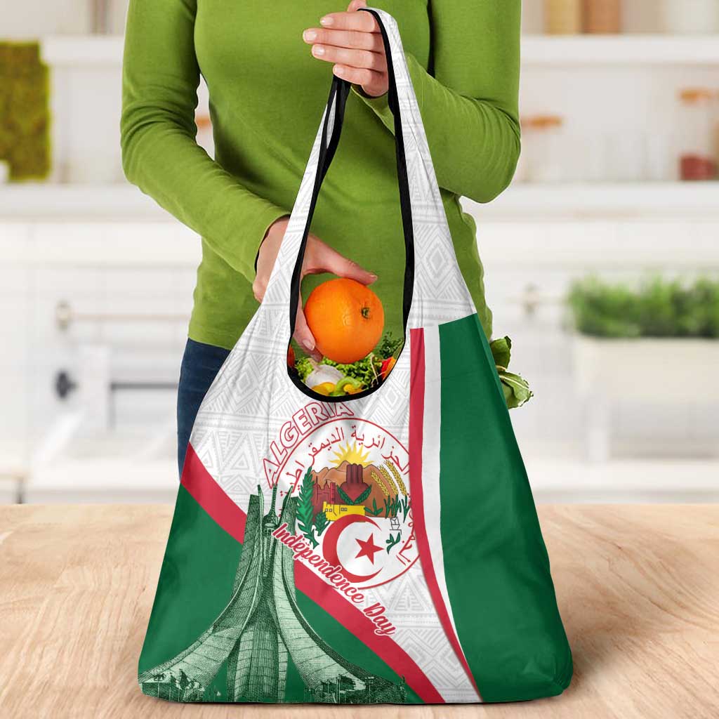 Happy Algeria Independence Day Grocery Bag Maqam Echahid Coat Of Arms