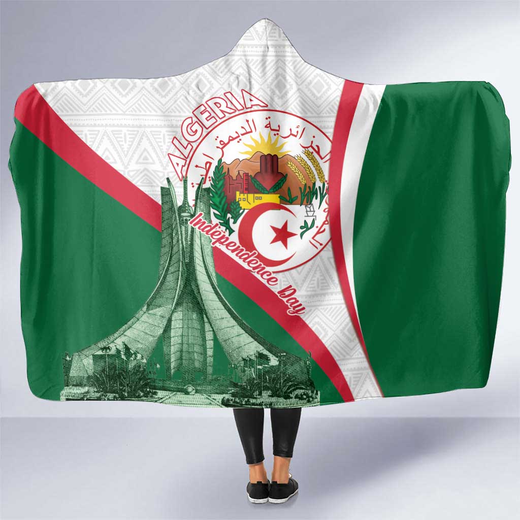 Happy Algeria Independence Day Hooded Blanket Maqam Echahid Coat Of Arms