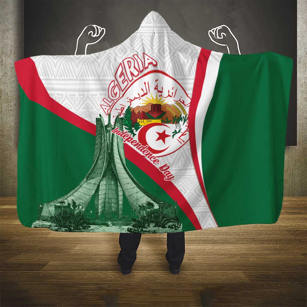 Happy Algeria Independence Day Hooded Blanket Maqam Echahid Coat Of Arms