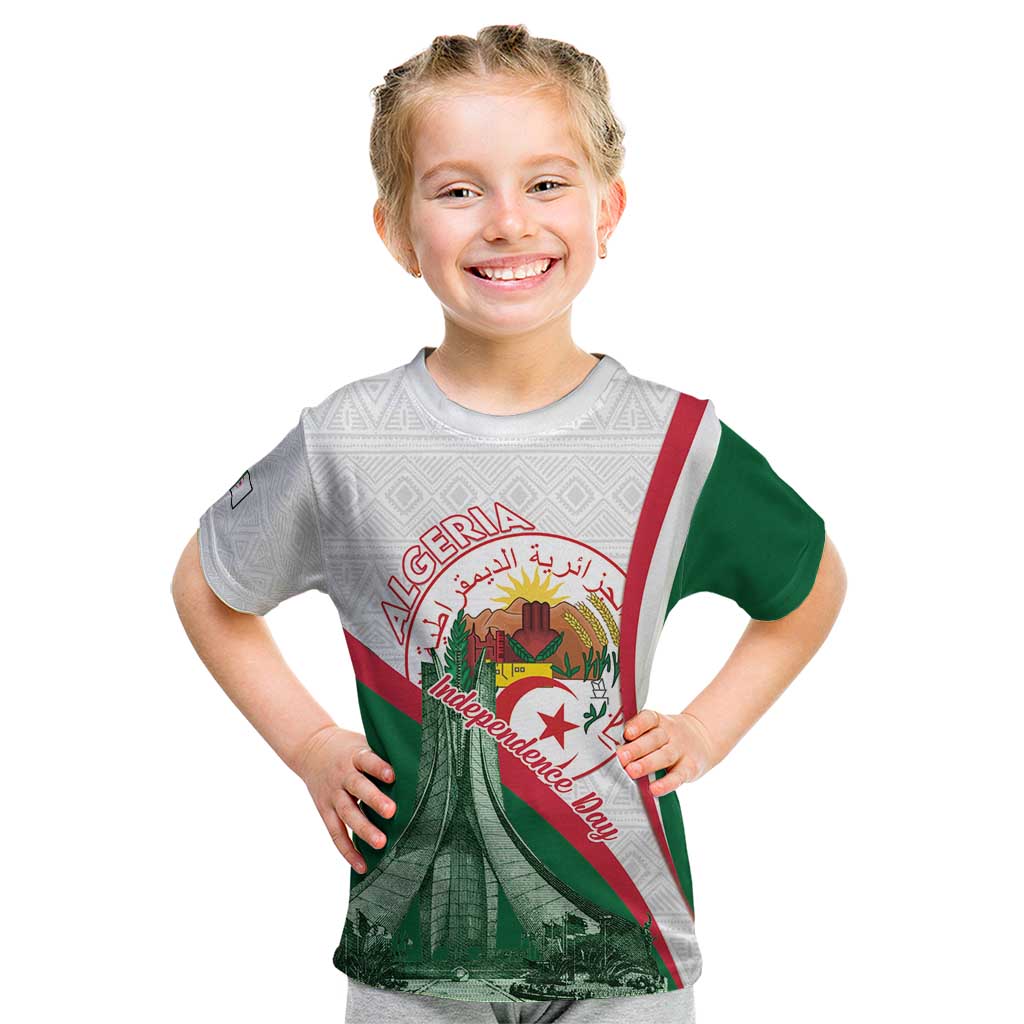 Happy Algeria Independence Day Kid T Shirt Maqam Echahid Coat Of Arms