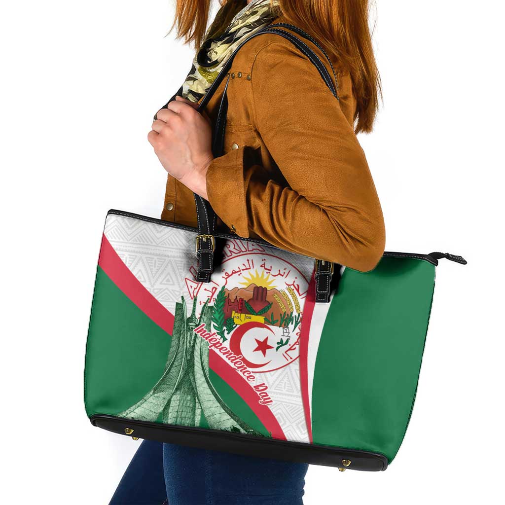 Happy Algeria Independence Day Leather Tote Bag Maqam Echahid Coat Of Arms