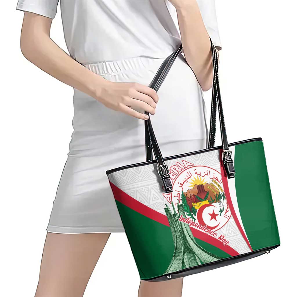 Happy Algeria Independence Day Leather Tote Bag Maqam Echahid Coat Of Arms
