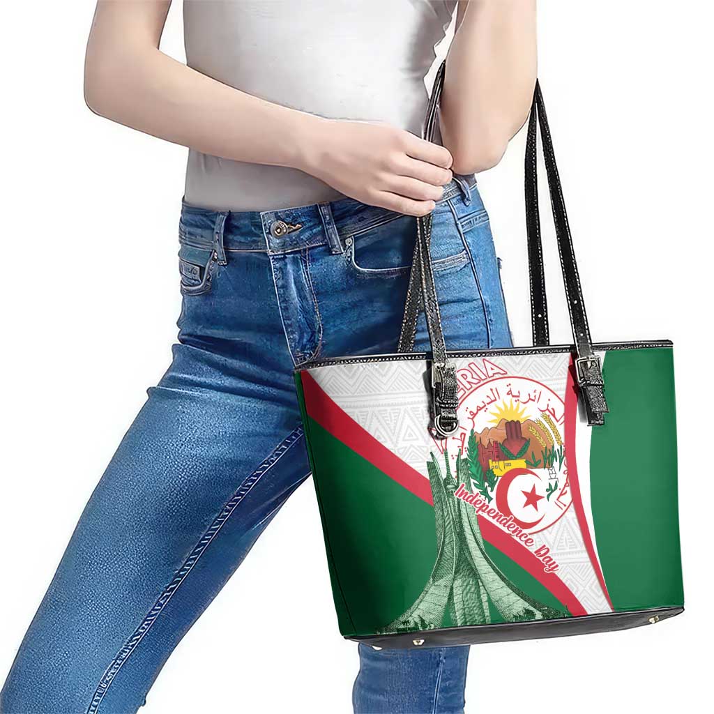 Happy Algeria Independence Day Leather Tote Bag Maqam Echahid Coat Of Arms