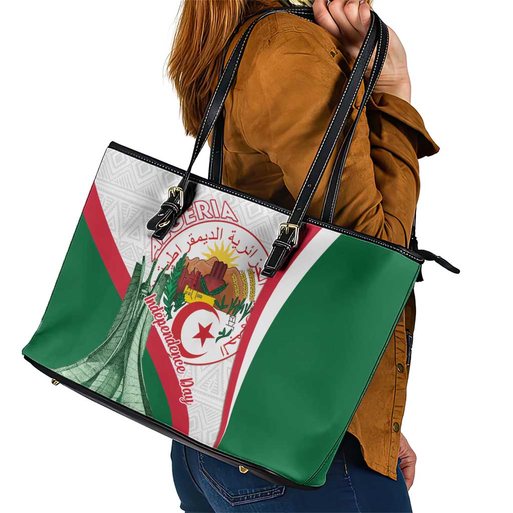 Happy Algeria Independence Day Leather Tote Bag Maqam Echahid Coat Of Arms