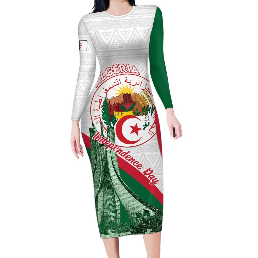 Happy Algeria Independence Day Long Sleeve Bodycon Dress Maqam Echahid Coat Of Arms