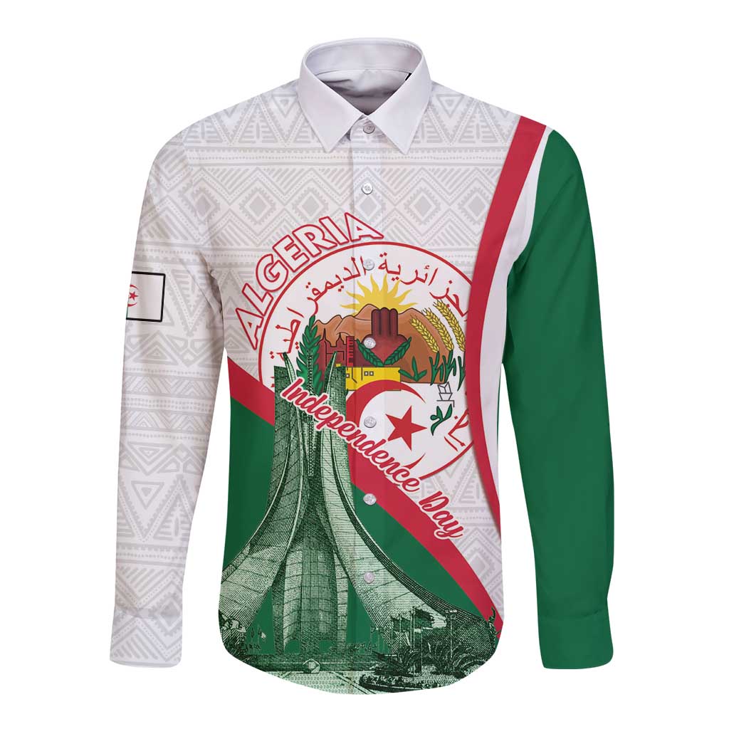 Happy Algeria Independence Day Long Sleeve Button Shirt Maqam Echahid Coat Of Arms