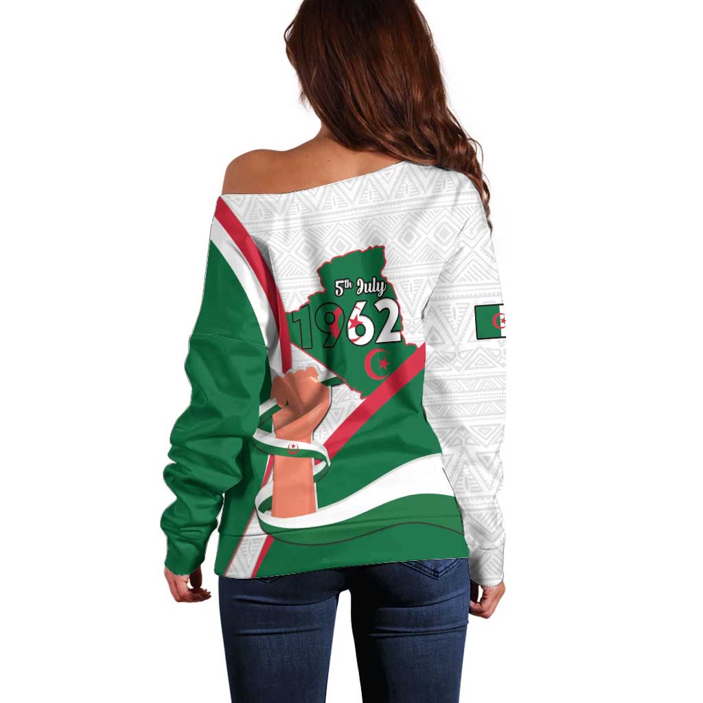 Happy Algeria Independence Day Off Shoulder Sweater Maqam Echahid Coat Of Arms