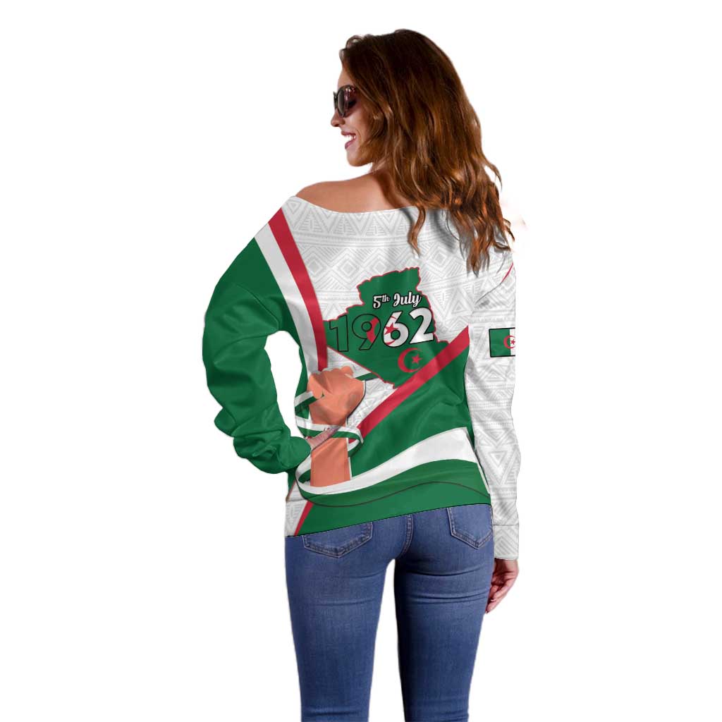 Happy Algeria Independence Day Off Shoulder Sweater Maqam Echahid Coat Of Arms