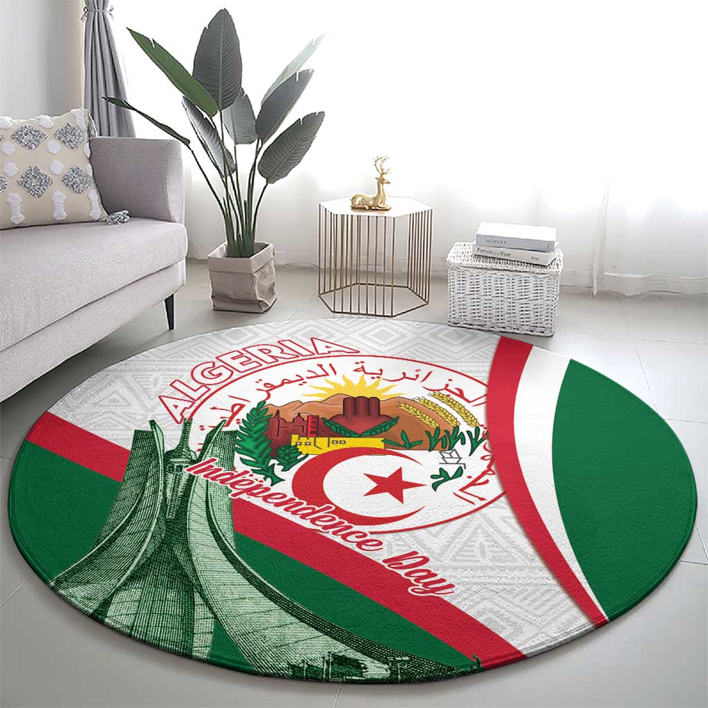 Happy Algeria Independence Day Round Carpet Maqam Echahid Coat Of Arms