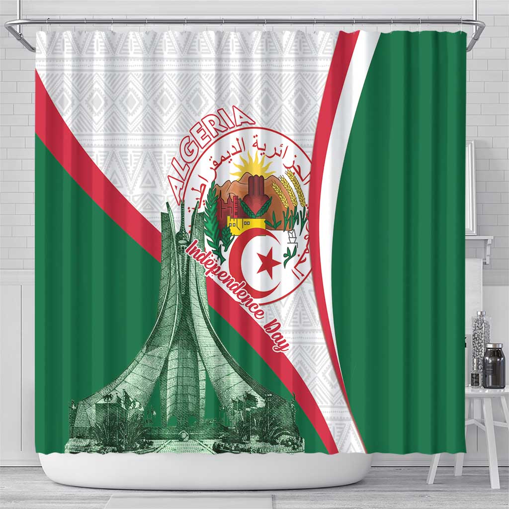 Happy Algeria Independence Day Shower Curtain Maqam Echahid Coat Of Arms