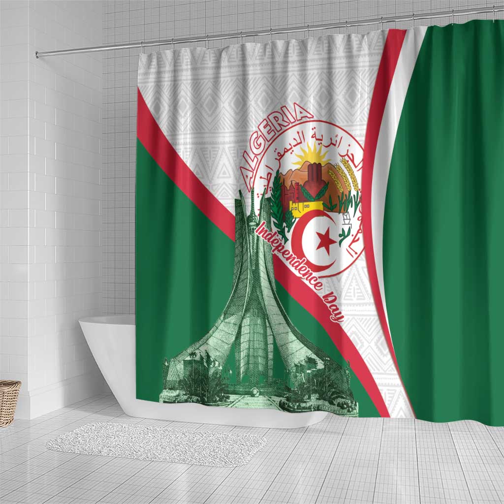 Happy Algeria Independence Day Shower Curtain Maqam Echahid Coat Of Arms