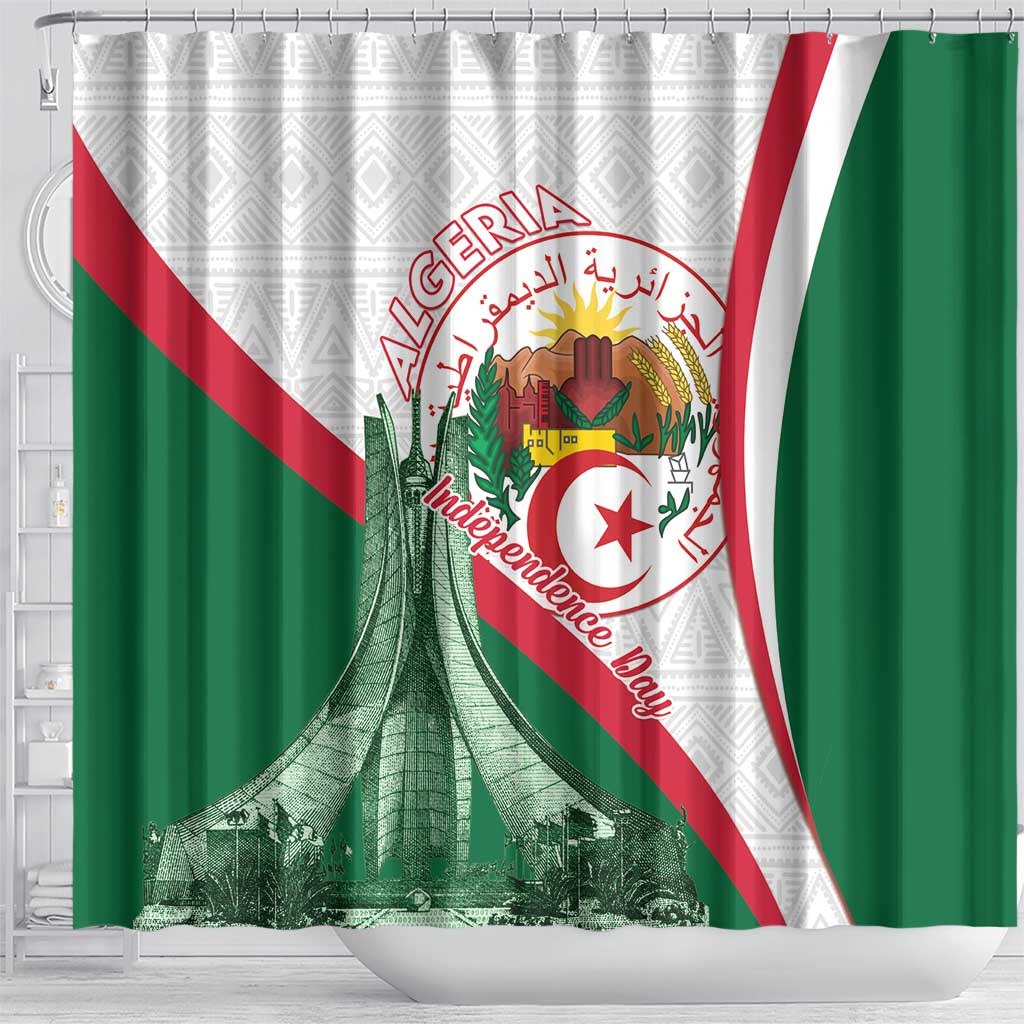 Happy Algeria Independence Day Shower Curtain Maqam Echahid Coat Of Arms