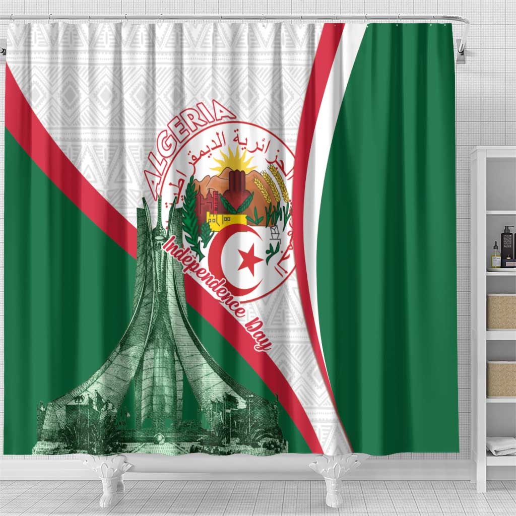 Happy Algeria Independence Day Shower Curtain Maqam Echahid Coat Of Arms