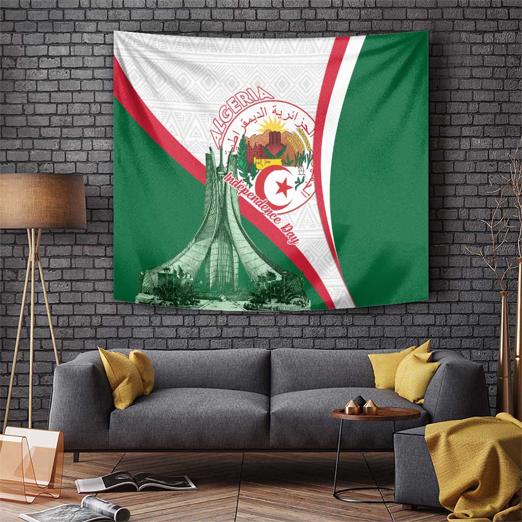 Happy Algeria Independence Day Tapestry Maqam Echahid Coat Of Arms