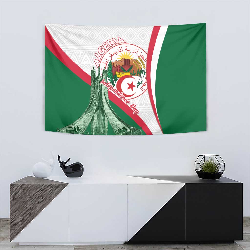 Happy Algeria Independence Day Tapestry Maqam Echahid Coat Of Arms