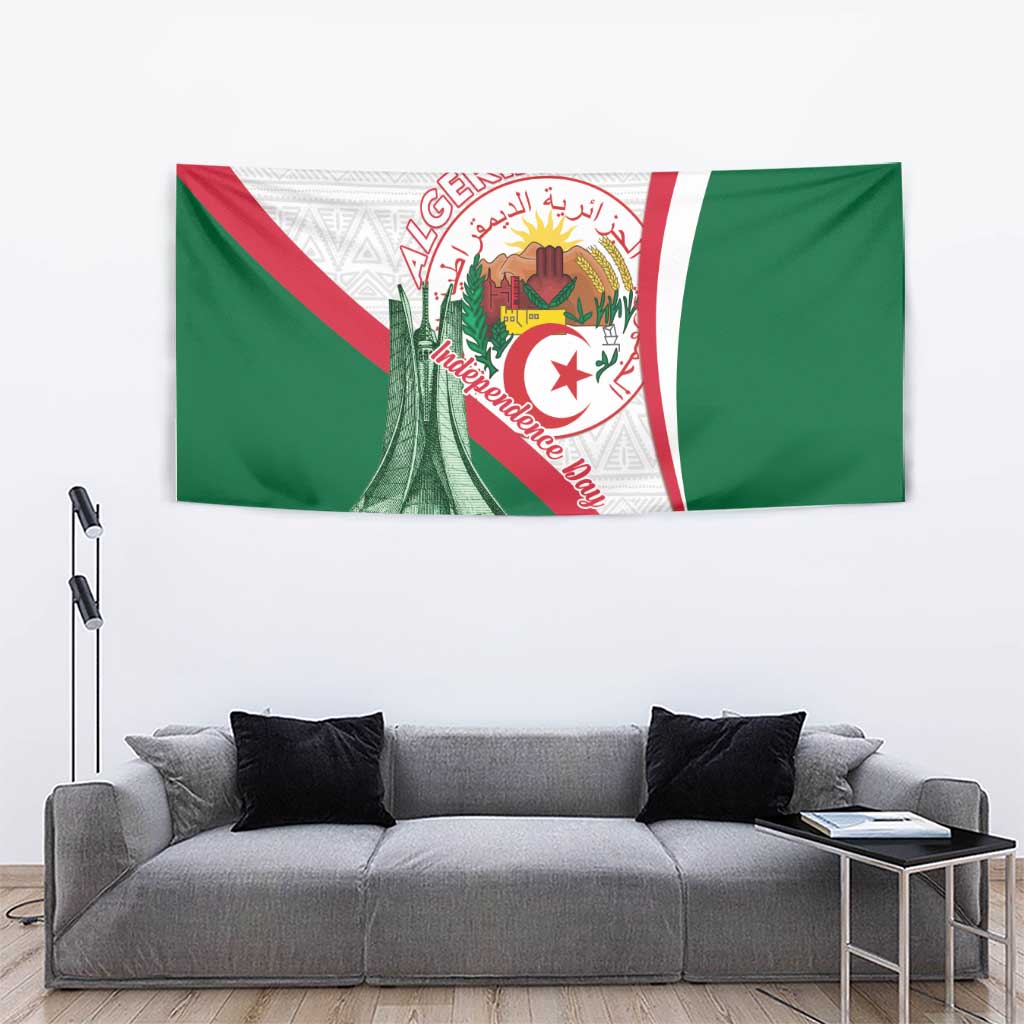 Happy Algeria Independence Day Tapestry Maqam Echahid Coat Of Arms