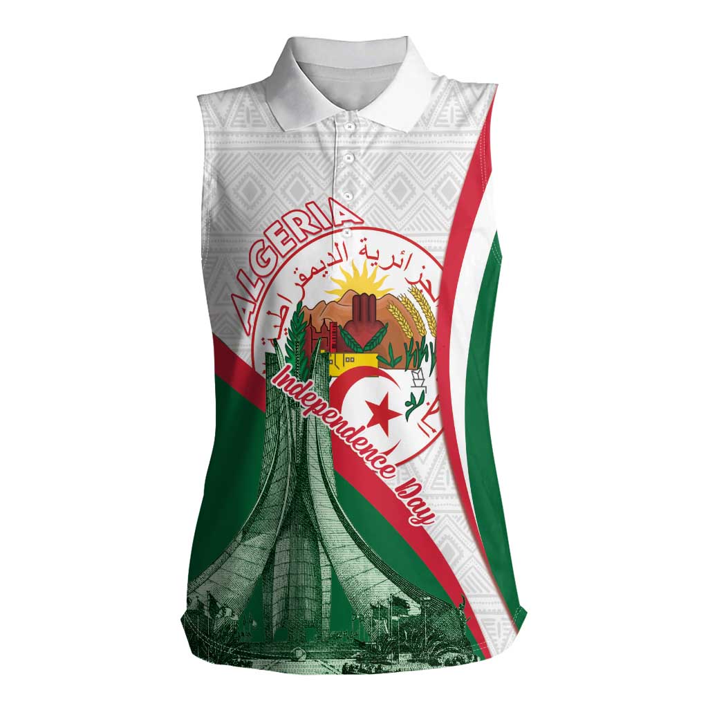 Happy Algeria Independence Day Women Sleeveless Polo Shirt Maqam Echahid Coat Of Arms