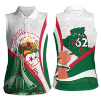 Happy Algeria Independence Day Women Sleeveless Polo Shirt Maqam Echahid Coat Of Arms