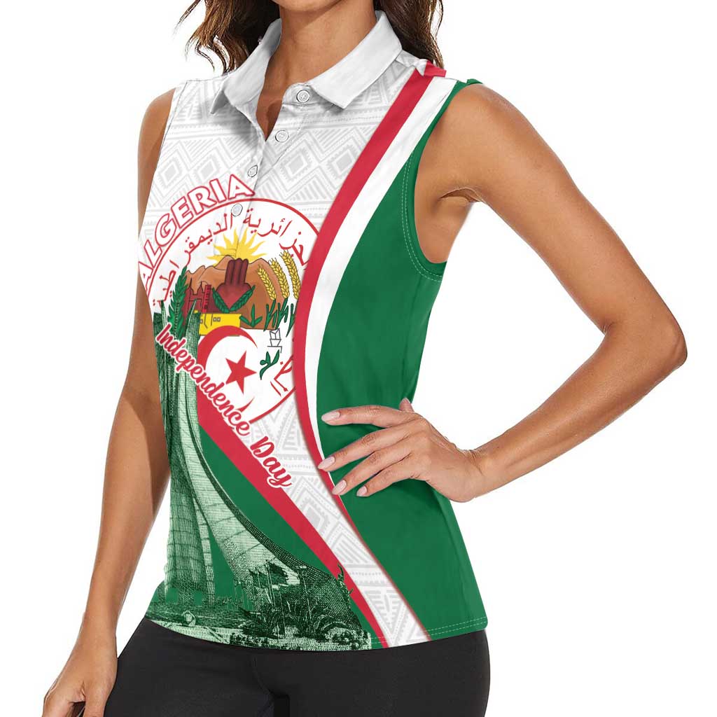 Happy Algeria Independence Day Women Sleeveless Polo Shirt Maqam Echahid Coat Of Arms