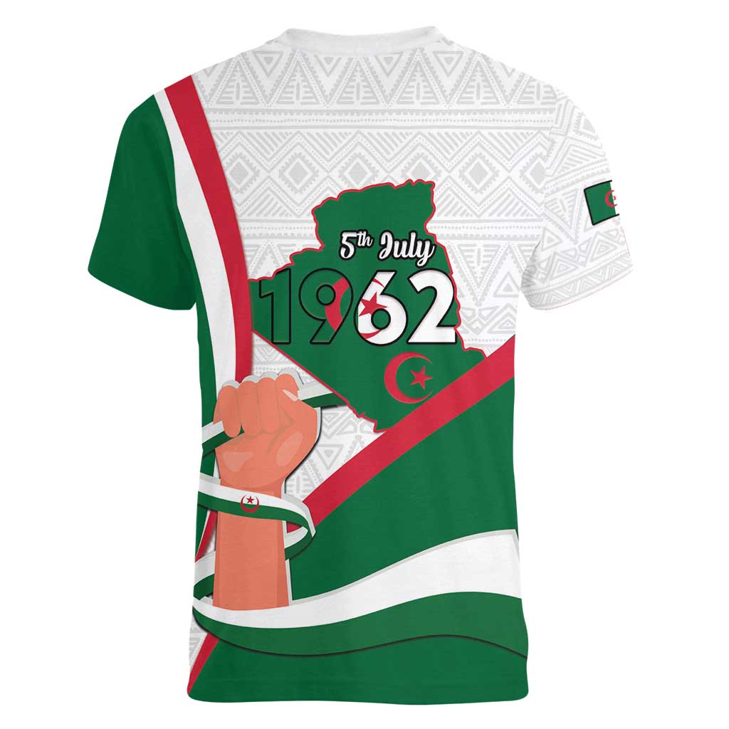 Happy Algeria Independence Day Women V-Neck T-Shirt Maqam Echahid Coat Of Arms