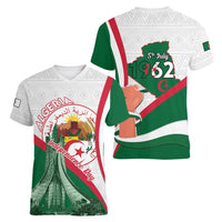 Happy Algeria Independence Day Women V-Neck T-Shirt Maqam Echahid Coat Of Arms