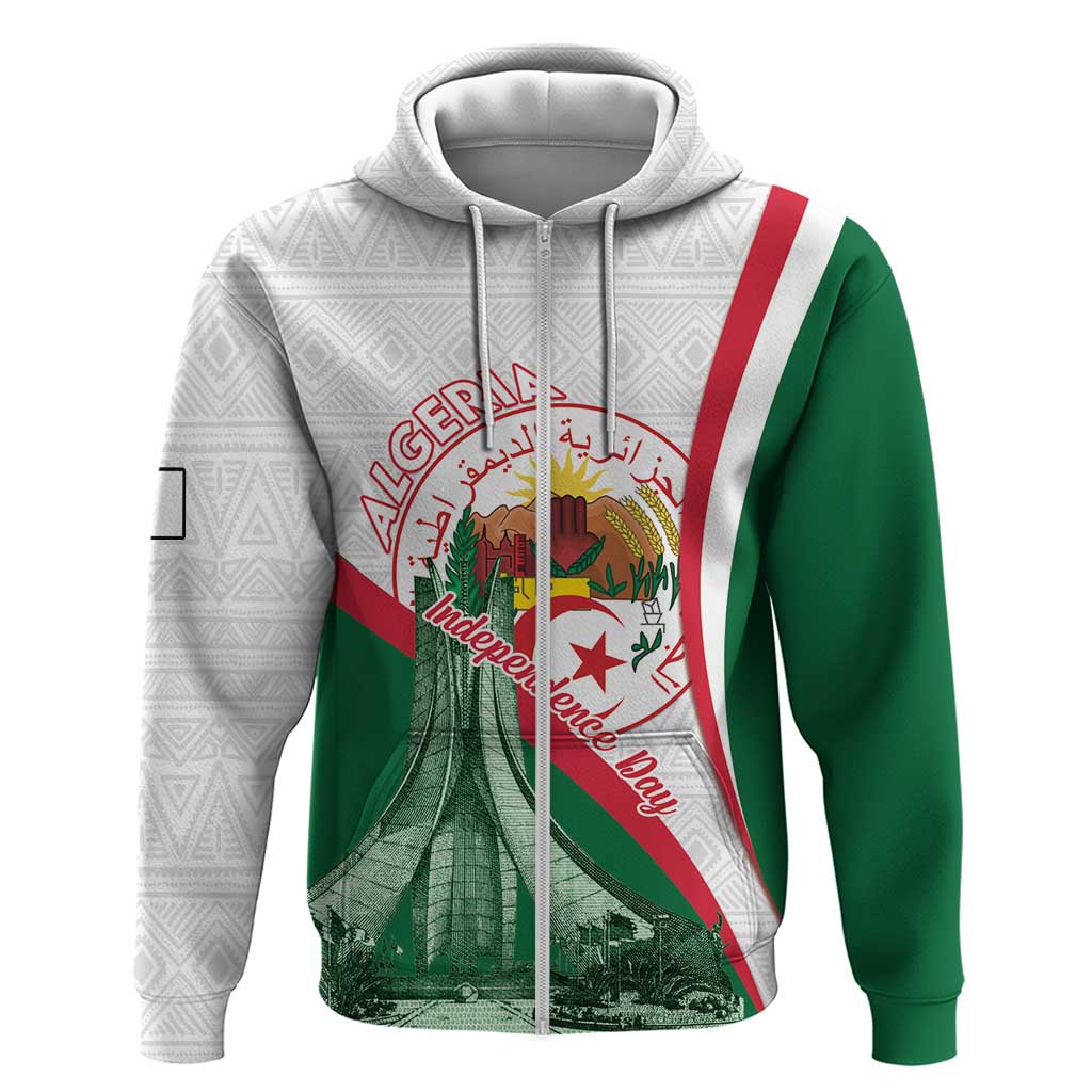 Happy Algeria Independence Day Zip Hoodie Maqam Echahid Coat Of Arms