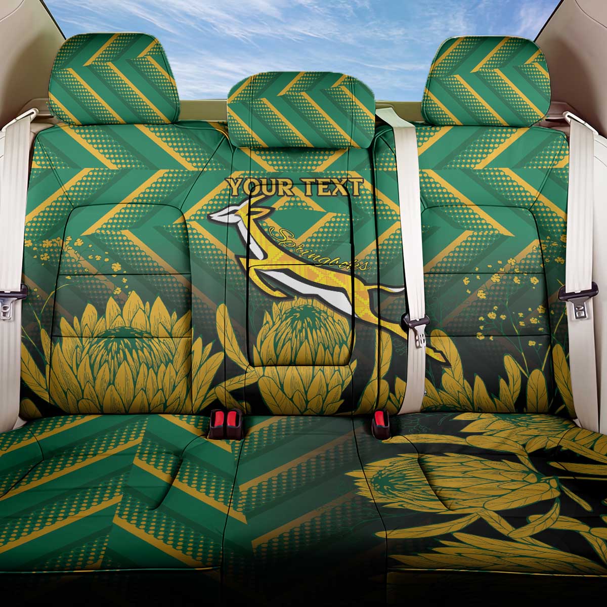 South Africa Rugby Custom Back Car Seat Cover Forever Green Forever Gold