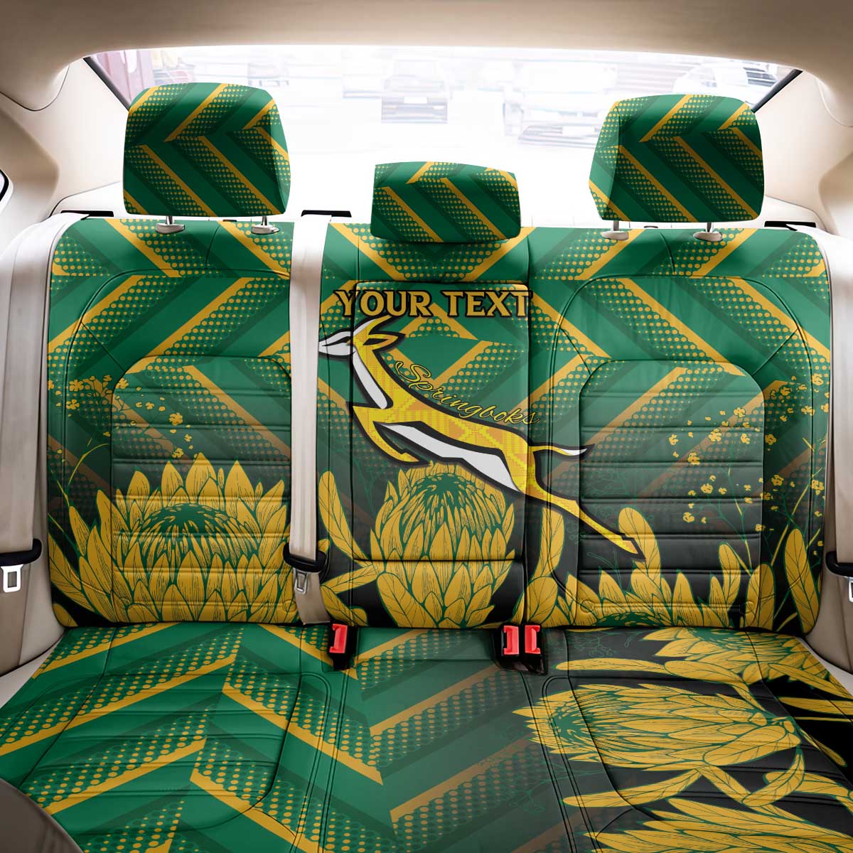 South Africa Rugby Custom Back Car Seat Cover Forever Green Forever Gold