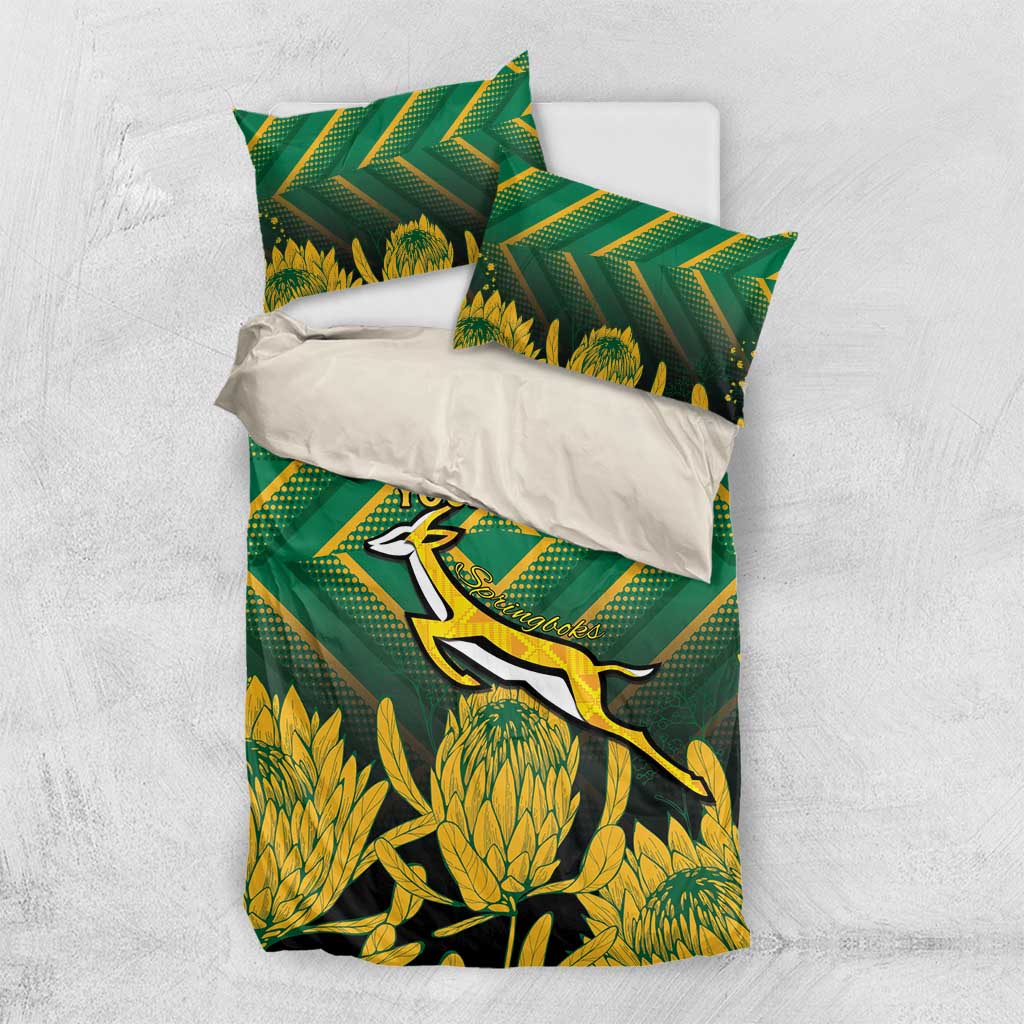South Africa Rugby Custom Bedding Set Forever Green Forever Gold