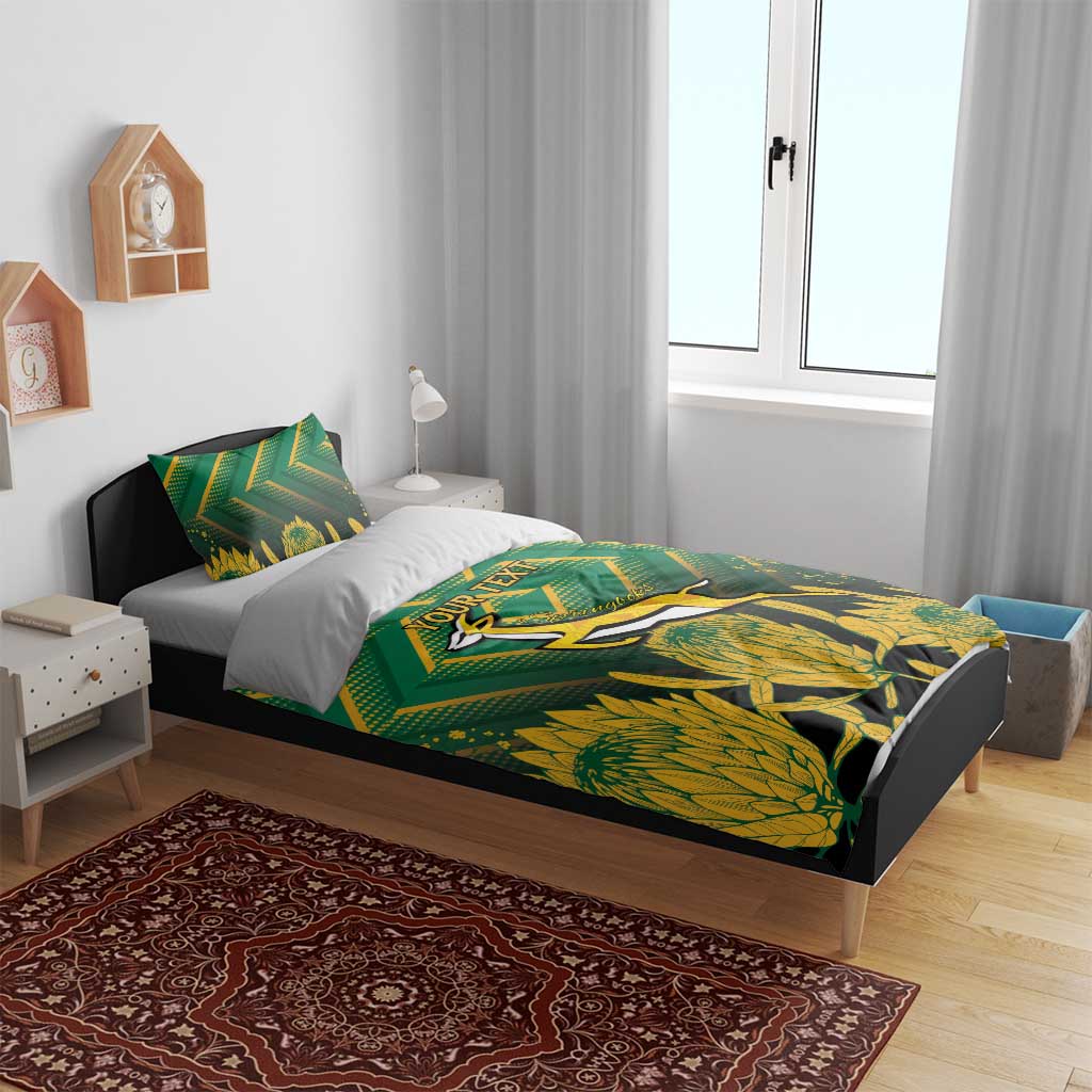 South Africa Rugby Custom Bedding Set Forever Green Forever Gold