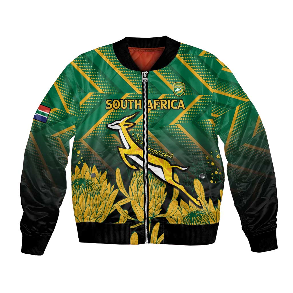 South Africa Rugby Custom Bomber Jacket Forever Green Forever Gold