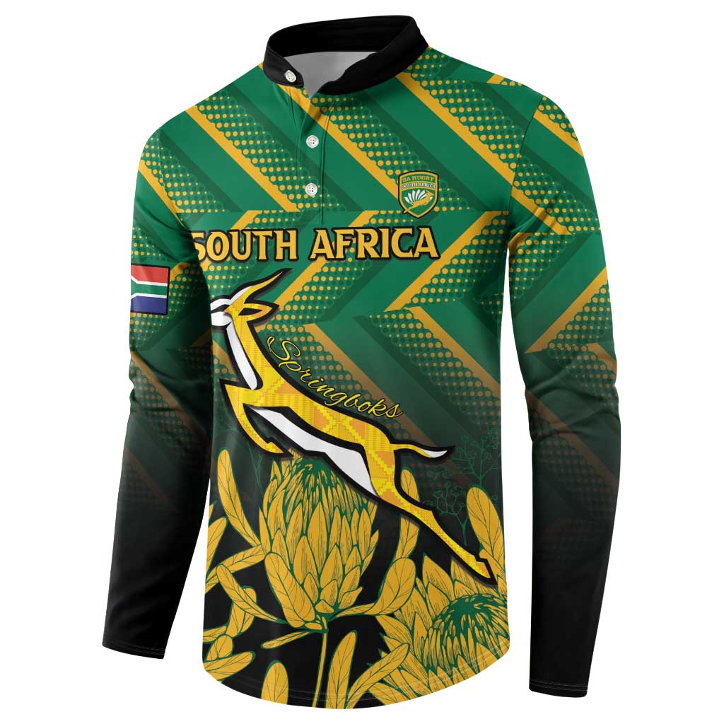 South Africa Rugby Custom Button Sweatshirt Forever Green Forever Gold