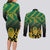 South Africa Rugby Custom Couples Matching Long Sleeve Bodycon Dress and Long Sleeve Button Shirt Forever Green Forever Gold