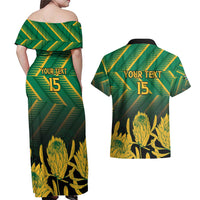 South Africa Rugby Custom Couples Matching Off Shoulder Maxi Dress and Hawaiian Shirt Forever Green Forever Gold