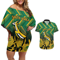 South Africa Rugby Custom Couples Matching Off Shoulder Short Dress and Hawaiian Shirt Forever Green Forever Gold