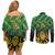 South Africa Rugby Custom Couples Matching Off Shoulder Short Dress and Long Sleeve Button Shirt Forever Green Forever Gold
