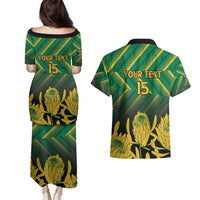 South Africa Rugby Custom Couples Matching Puletasi and Hawaiian Shirt Forever Green Forever Gold