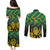 South Africa Rugby Custom Couples Matching Puletasi and Long Sleeve Button Shirt Forever Green Forever Gold