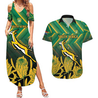 South Africa Rugby Custom Couples Matching Summer Maxi Dress and Hawaiian Shirt Forever Green Forever Gold