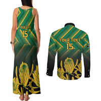 South Africa Rugby Custom Couples Matching Tank Maxi Dress and Long Sleeve Button Shirt Forever Green Forever Gold